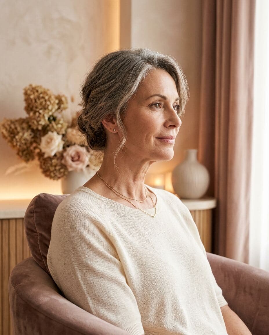 Editorial portrait illustrating sagging skin and laxity concerns.