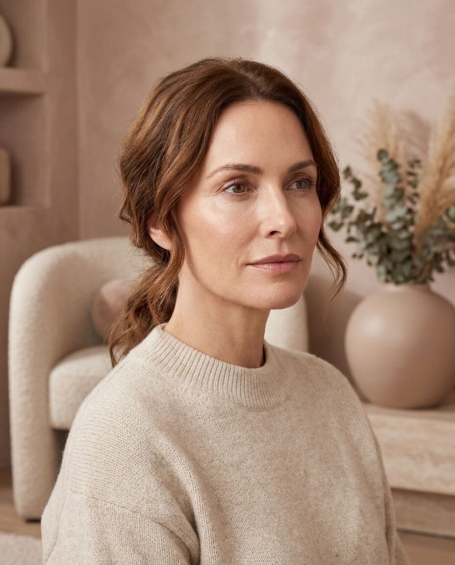 Editorial portrait illustrating a facial volume loss consultation at a medspa.